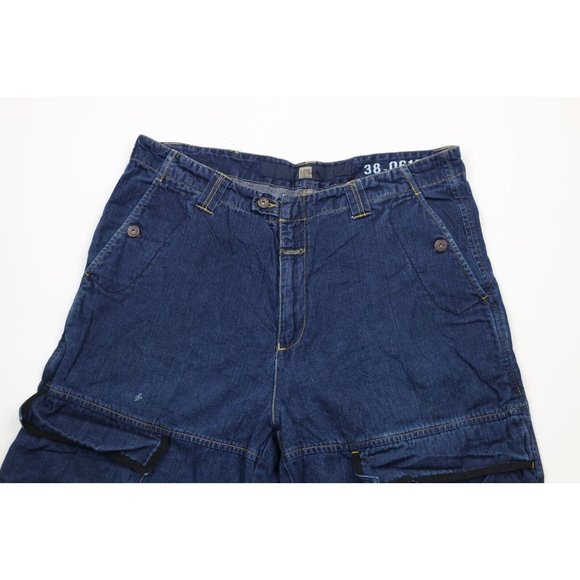 Vintage 90s Marithe Francois Girbaud Mens 38 Distressed Baggy Strap Denim Shorts - Picture 2 of 14
